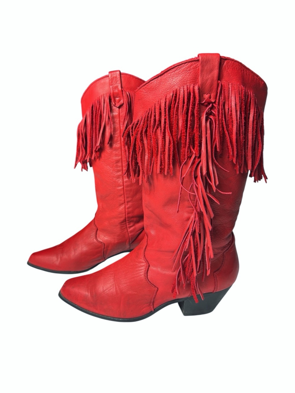 Vintage Dingo Red Leather Fringe Western Cowboy Boots Sz 7